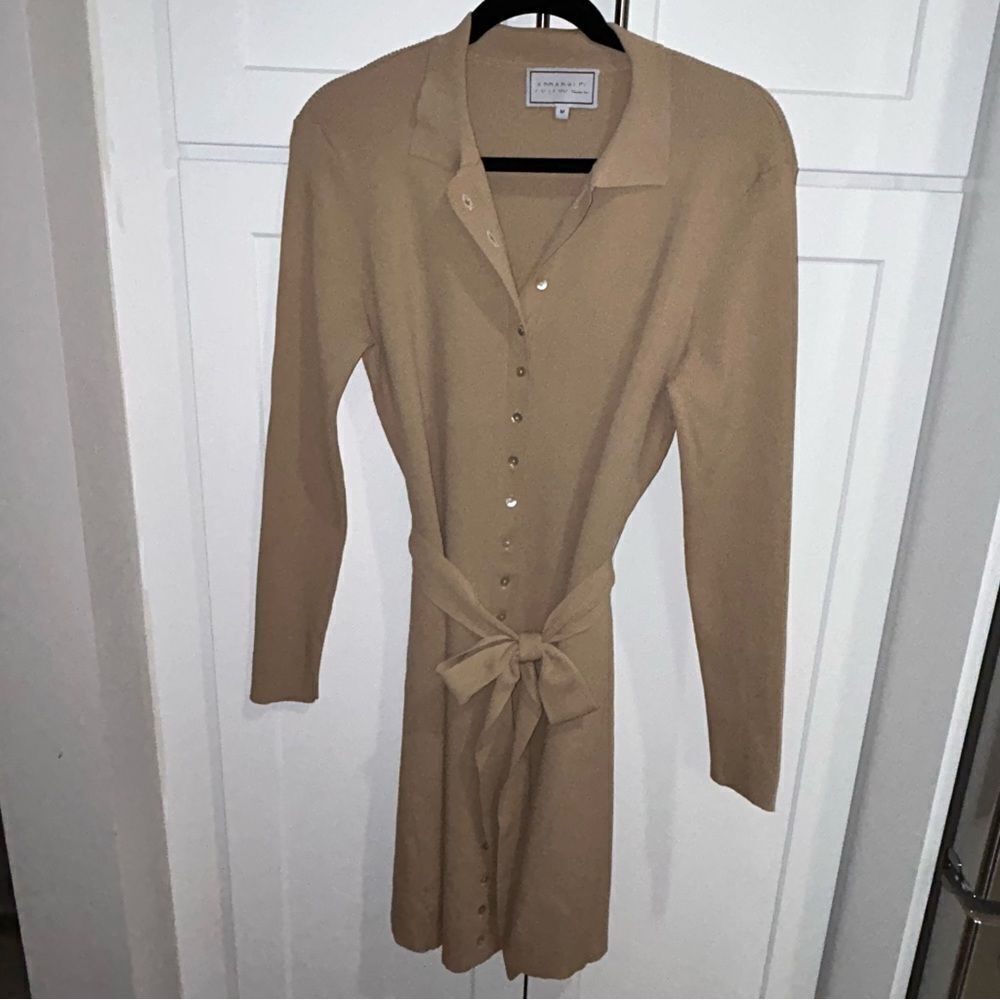 Apparalel Ribbed Knit Button Down Dress in Latte